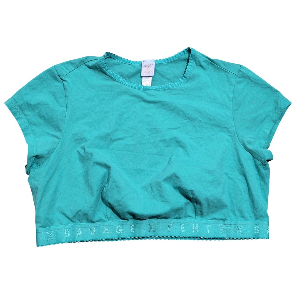 Savage X Fenty Womens Teal Green Logo Band Short Sleeve Crop Top Plus Size 2X